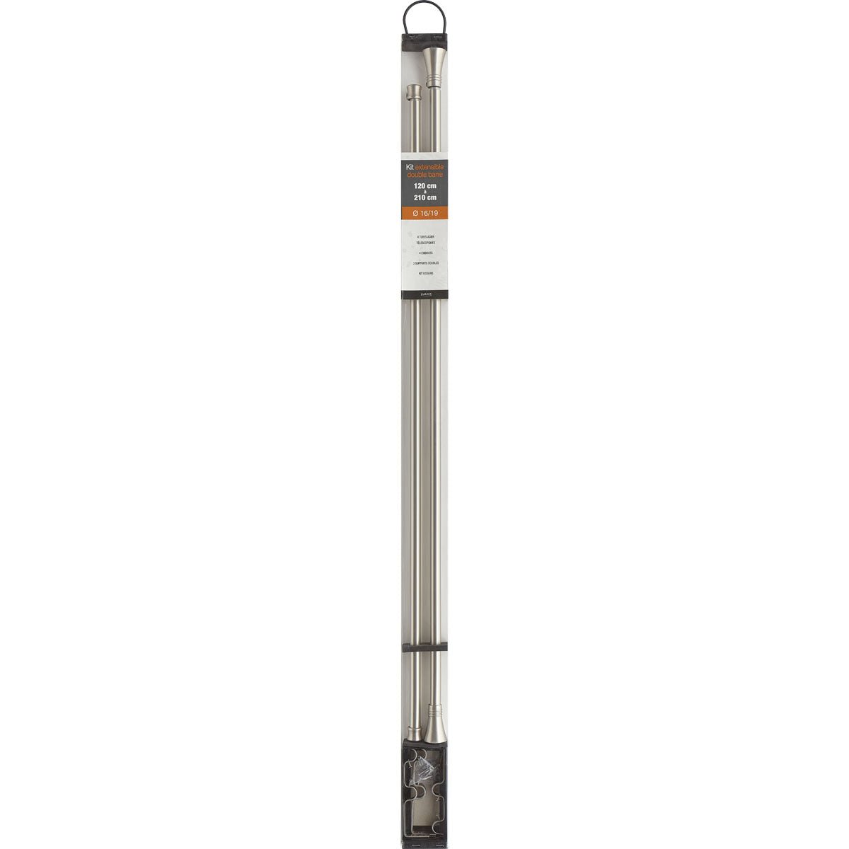 Set Galerie Extensibilă Dublă 120 - 210 CM Lotus Φ19MM - Argintiu - Set galerie extensibilă - Softambient